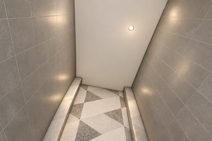 Sanitaires · RDC — Plafond & lumière